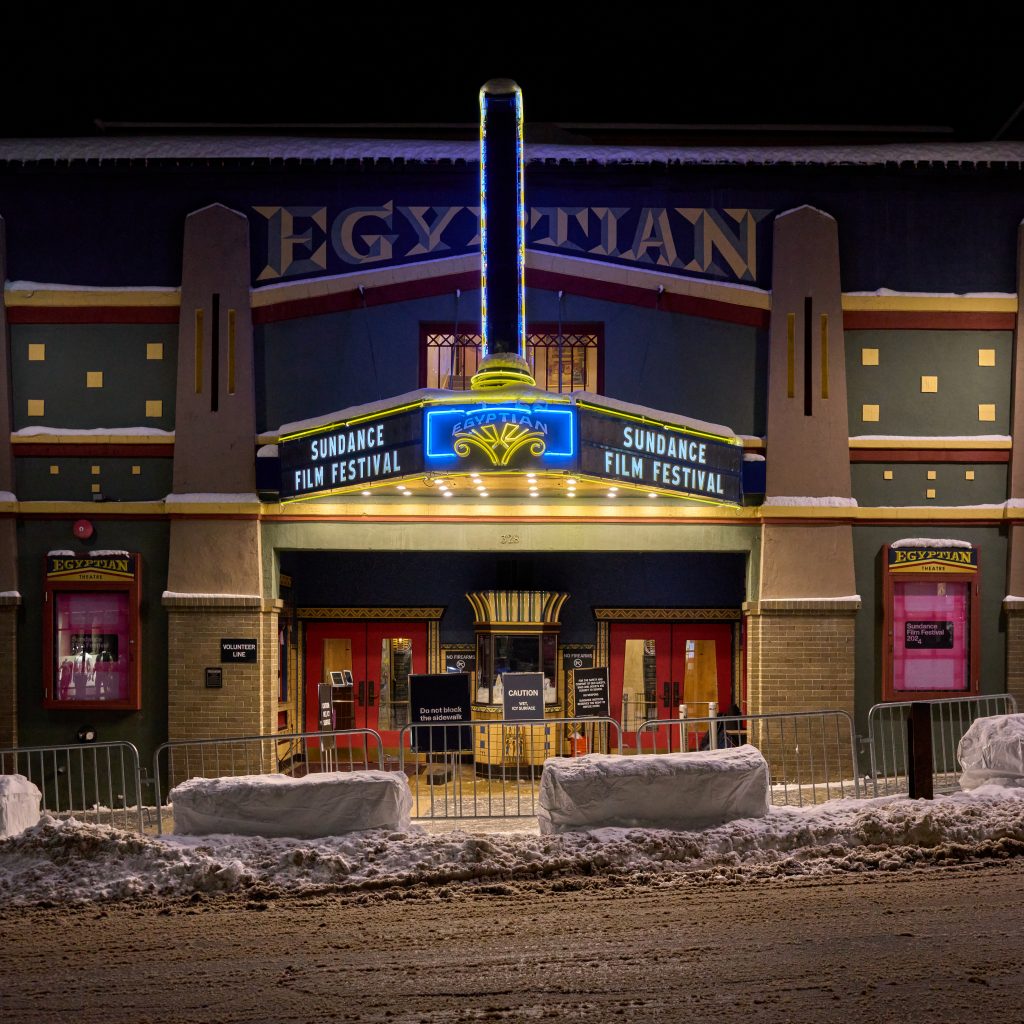 The Egyptian Theatre in Park City, Utah, on the night prior to the Sundance Film Festival 2024.