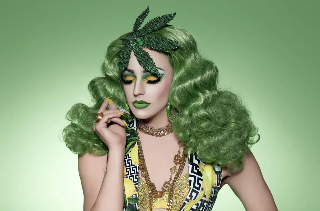 Laganja Estranja with a sequin marijuana leaf | Image courtesy of Jon Sams